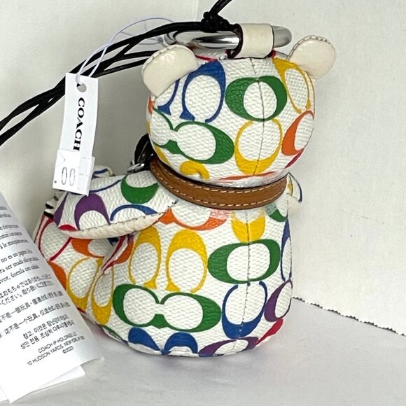 Coach Bear Rainbow Bag Charm Keychain Pride CJ953 White Signature LGBTQIA+ - Picture 7 of 8